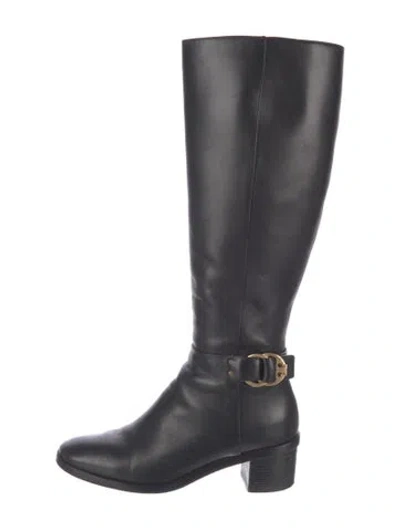 Pre-owned Tory Burch Leather Riding Boots In Black