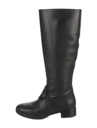Pre-owned Tory Burch Leather Riding Boots In Black