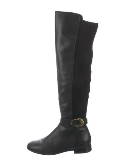 Pre-owned Tory Burch Leather Riding Boots In Black