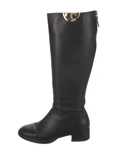 Pre-owned Tory Burch Leather Riding Boots In Black