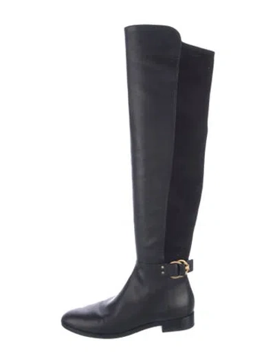 Pre-owned Tory Burch Leather Riding Boots In Black