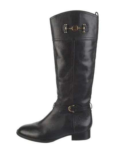 Pre-owned Tory Burch Leather Riding Boots In Black