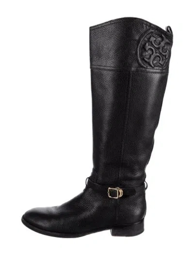 Pre-owned Tory Burch Leather Riding Boots In Black