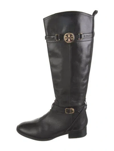 Pre-owned Tory Burch Leather Riding Boots In Black