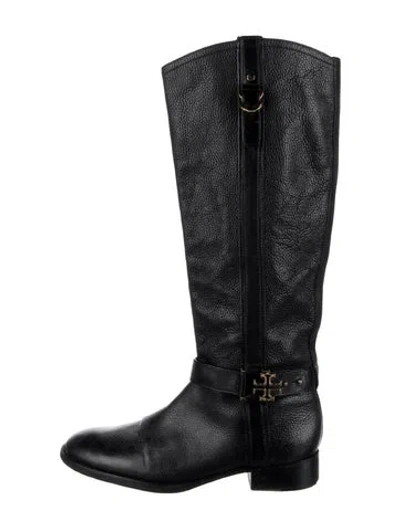 Pre-owned Tory Burch Leather Riding Boots In Black