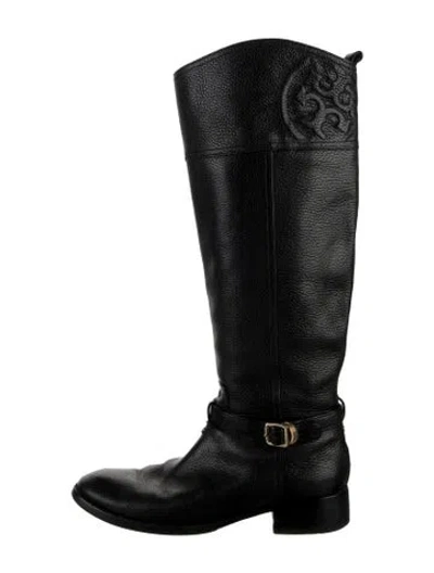 Pre-owned Tory Burch Leather Riding Boots In Black