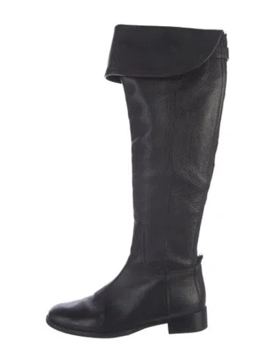 Pre-owned Tory Burch Leather Riding Boots In Black/blue