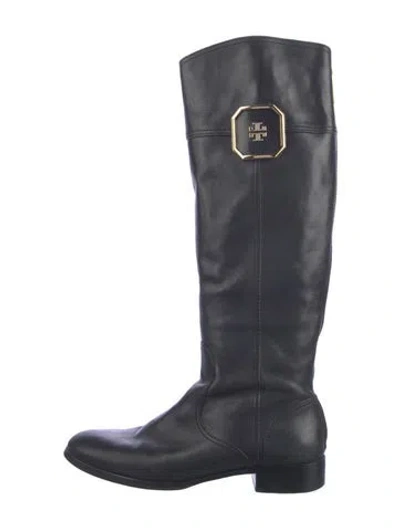 Pre-owned Tory Burch Leather Riding Boots In Blue
