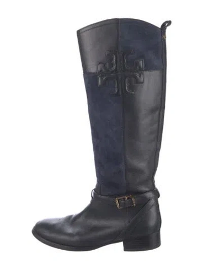 Pre-owned Tory Burch Leather Riding Boots In Blue