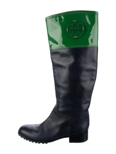 Pre-owned Tory Burch Leather Riding Boots In Blue/green