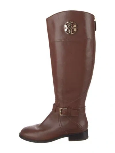 Pre-owned Tory Burch Leather Riding Boots In Brown