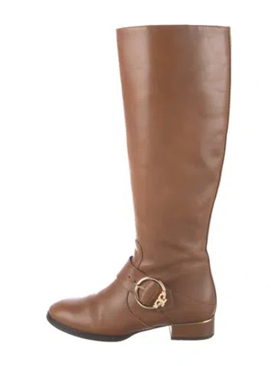 Pre-owned Tory Burch Leather Riding Boots In Brown