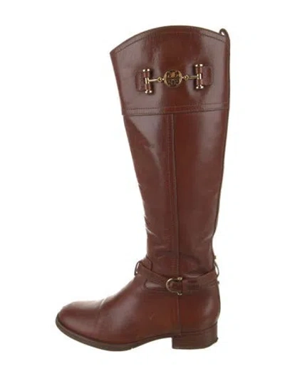 Pre-owned Tory Burch Leather Riding Boots In Brown
