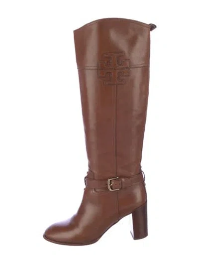 Pre-owned Tory Burch Leather Riding Boots In Brown
