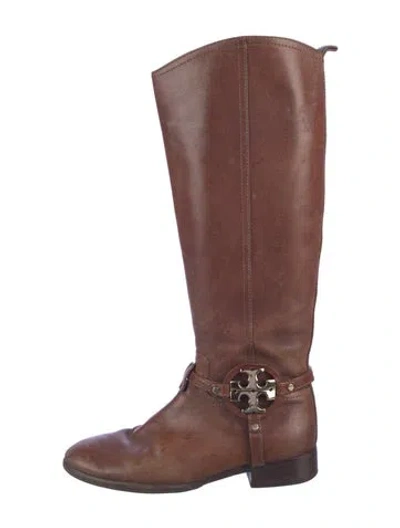 Pre-owned Tory Burch Leather Riding Boots In Brown