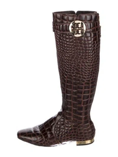 Pre-owned Tory Burch Leather Riding Boots In Brown