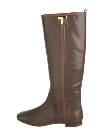 Pre-owned Tory Burch Leather Riding Boots In Brown
