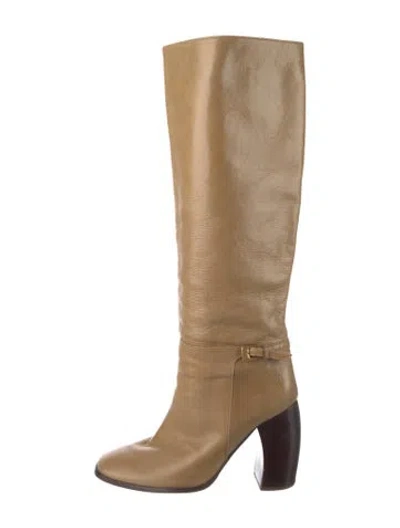 Pre-owned Tory Burch Leather Riding Boots In Brown