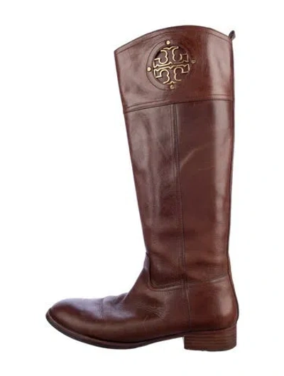 Pre-owned Tory Burch Leather Riding Boots In Brown