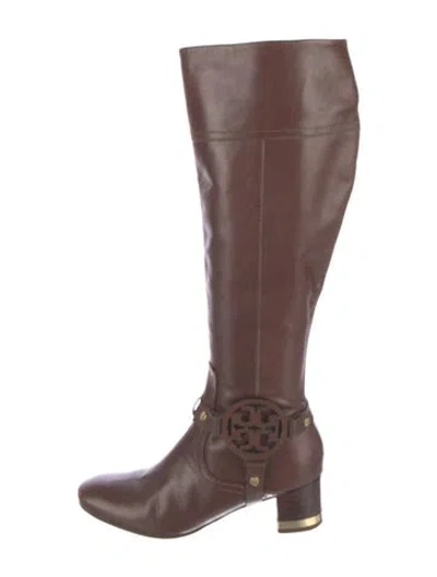 Pre-owned Tory Burch Leather Riding Boots In Brown