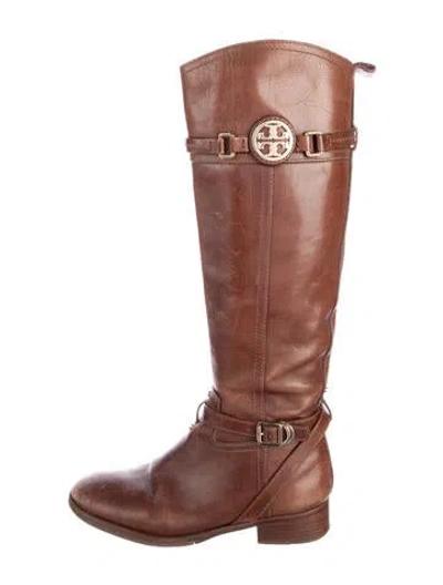 Pre-owned Tory Burch Leather Riding Boots In Brown