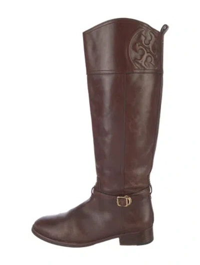 Pre-owned Tory Burch Leather Riding Boots In Brown