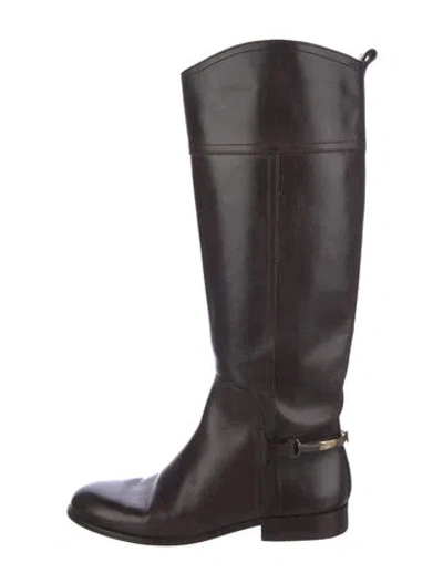 Pre-owned Tory Burch Leather Riding Boots In Brown