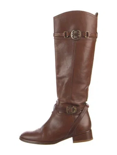 Pre-owned Tory Burch Leather Riding Boots In Brown