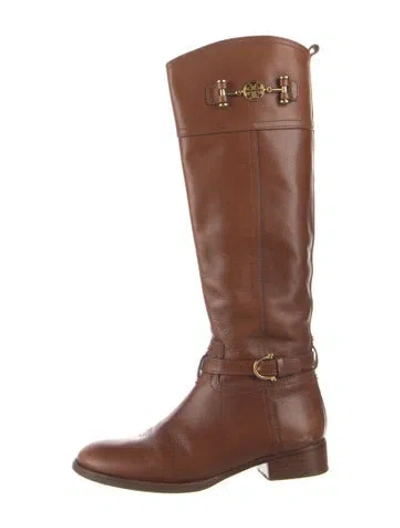 Pre-owned Tory Burch Leather Riding Boots In Brown