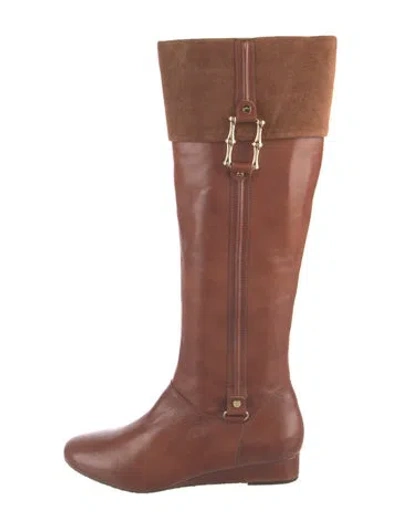 Pre-owned Tory Burch Leather Riding Boots In Brown
