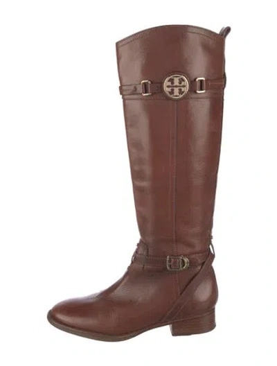 Pre-owned Tory Burch Leather Riding Boots In Brown