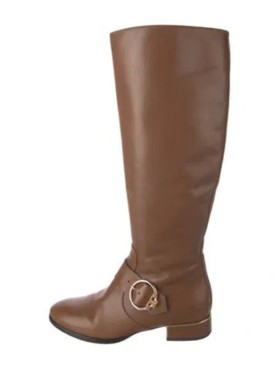 Pre-owned Tory Burch Leather Riding Boots In Brown