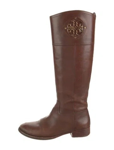 Pre-owned Tory Burch Leather Riding Boots In Brown