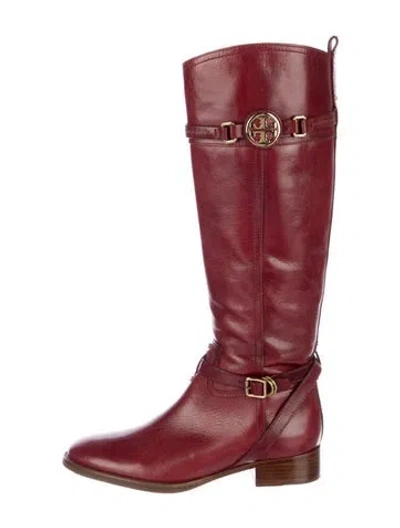 Pre-owned Tory Burch Leather Riding Boots In Burgundy