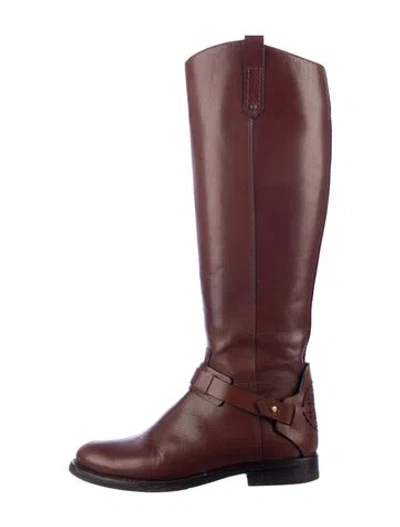 Pre-owned Tory Burch Leather Riding Boots In Burgundy