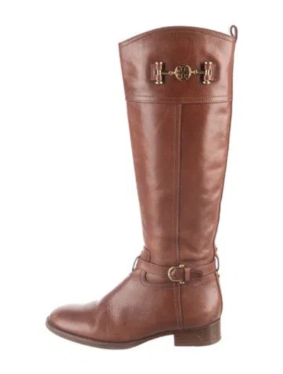 Pre-owned Tory Burch Leather Riding Boots In Clear