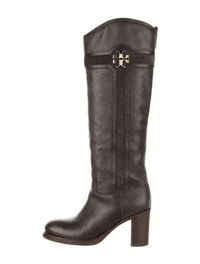 Pre-owned Tory Burch Leather Riding Boots In Gray