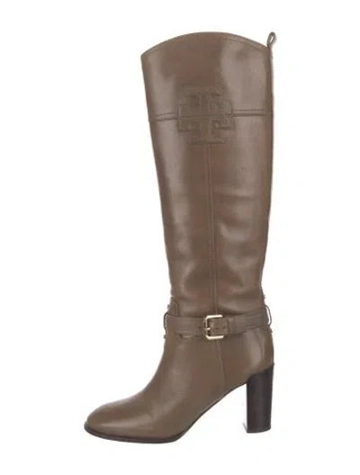 Pre-owned Tory Burch Leather Riding Boots In Neutral