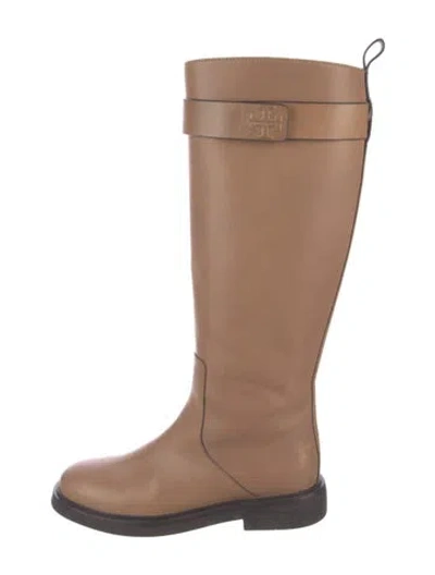 Pre-owned Tory Burch Leather Riding Boots In Neutral