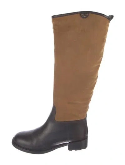 Pre-owned Tory Burch Leather Riding Boots In Neutral