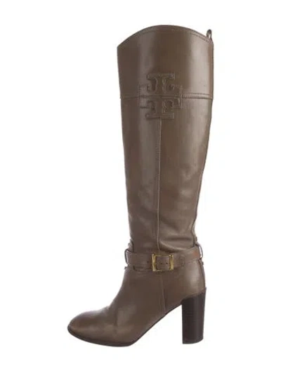 Pre-owned Tory Burch Leather Riding Boots In Neutral