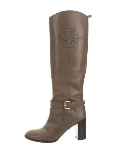 Pre-owned Tory Burch Leather Riding Boots In Neutrals