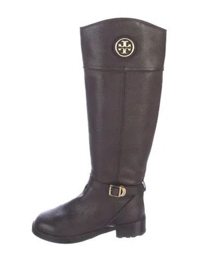 Pre-owned Tory Burch Leather Riding Boots In Purple