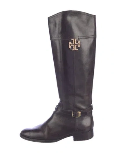Pre-owned Tory Burch Leather Riding Boots In Purple