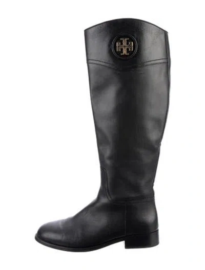Pre-owned Tory Burch Leather Riding Boots In Silver