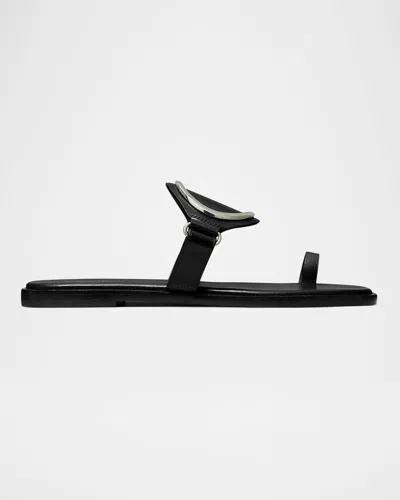 TORY BURCH LEATHER RING FLAT SLIDE SANDALS