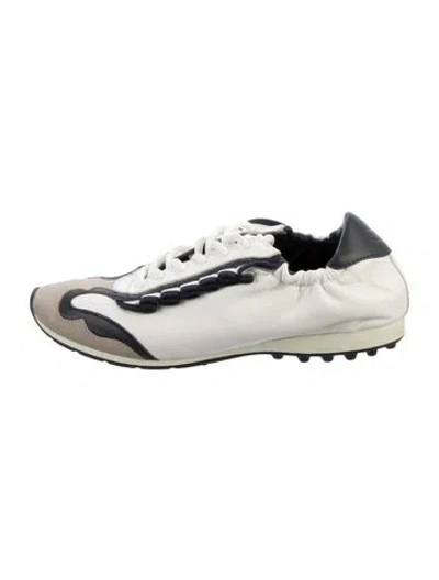 Pre-owned Tory Burch Leather Ruffle Embellishment Athletic Sneakers In White