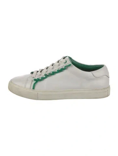 Pre-owned Tory Burch Leather Ruffle Embellishment Sneakers In White