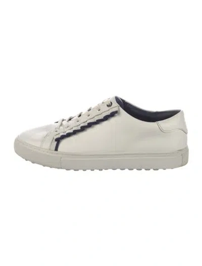 Pre-owned Tory Burch Leather Ruffle Embellishment Sneakers In White