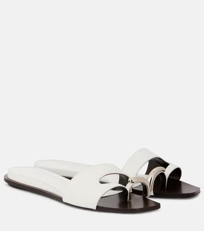 Tory Burch Leather Thong Sandals Metal Detail In Silver